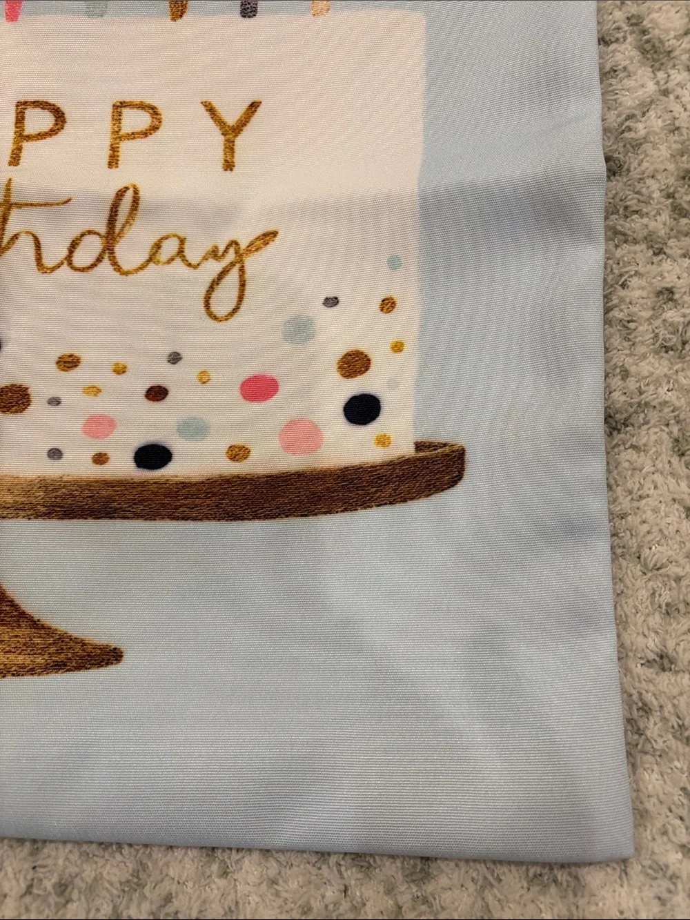 Happy Birthday Cake Light Blue Poly Canvas Tote Bag NWT 15.75x15”